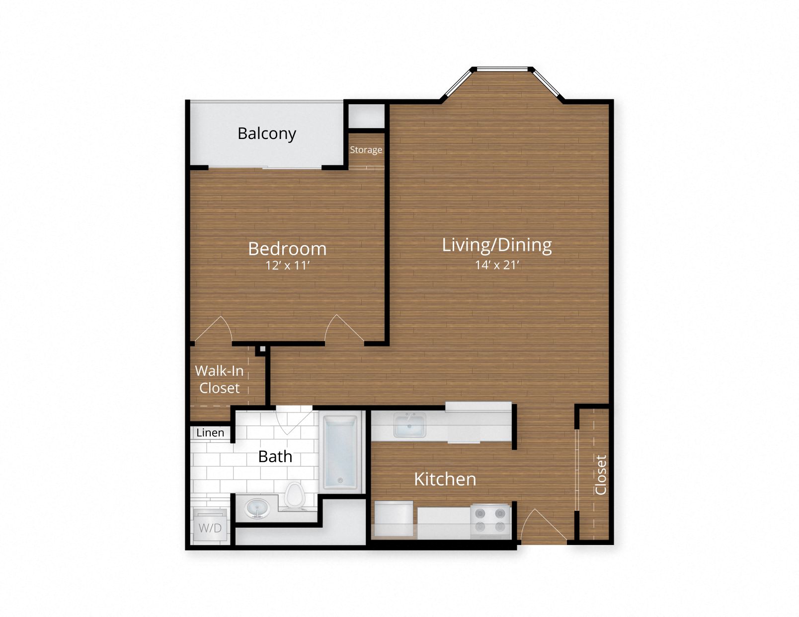 Floor plan for 1 bed, 1 bath, 706 sqft